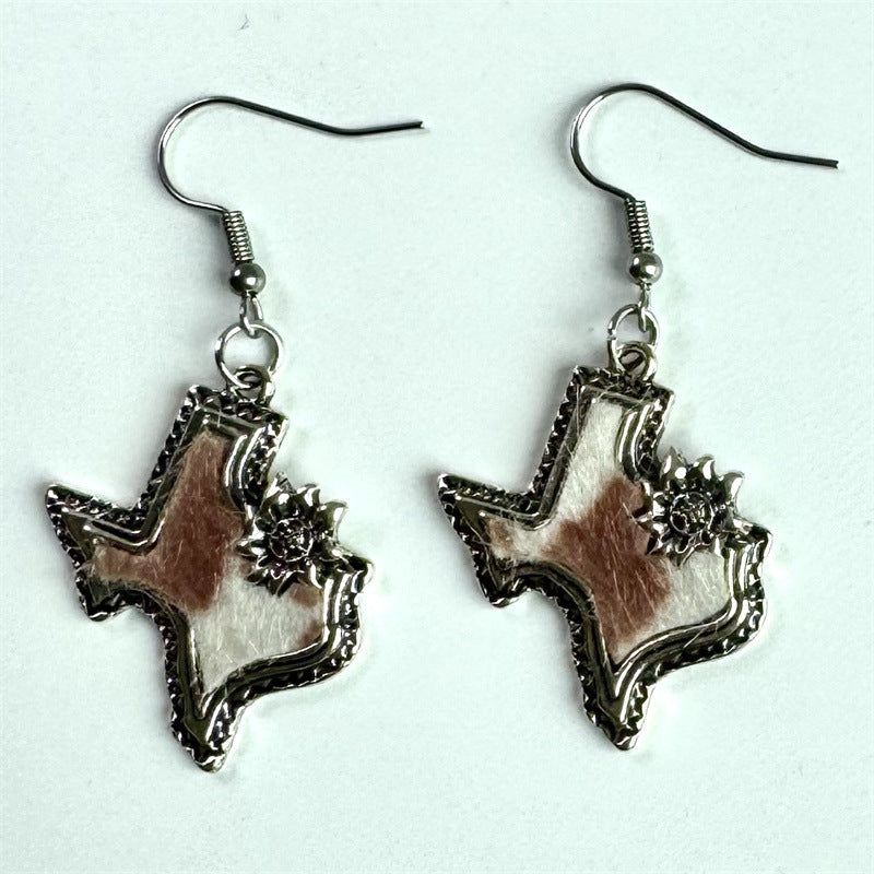 Wholesale Western Cowboy Design American Map Shape Niche Noble Ancient Style Earrings